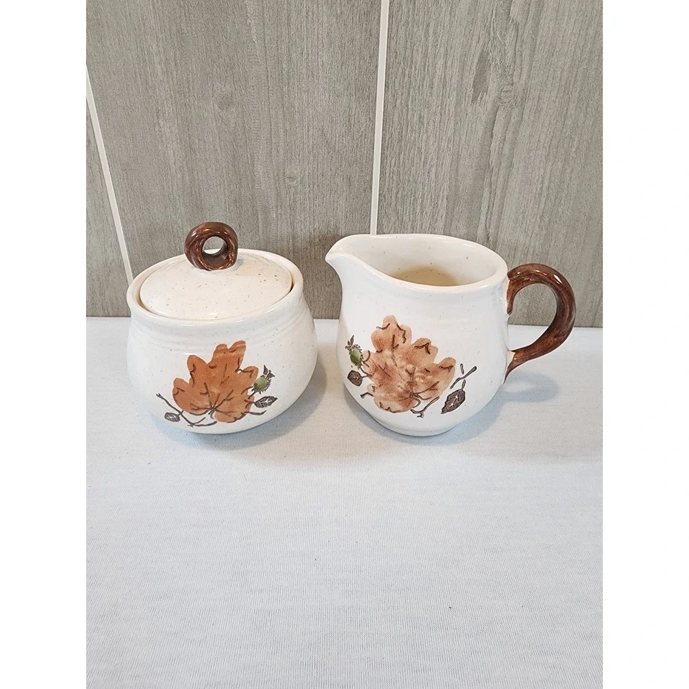 Metlox Poppytrail Woodland Gold Cream Sugar Set Vintage MCM Brown Cream Vintage